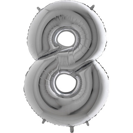 Folienballon Zahl 8 Silber 100 cm